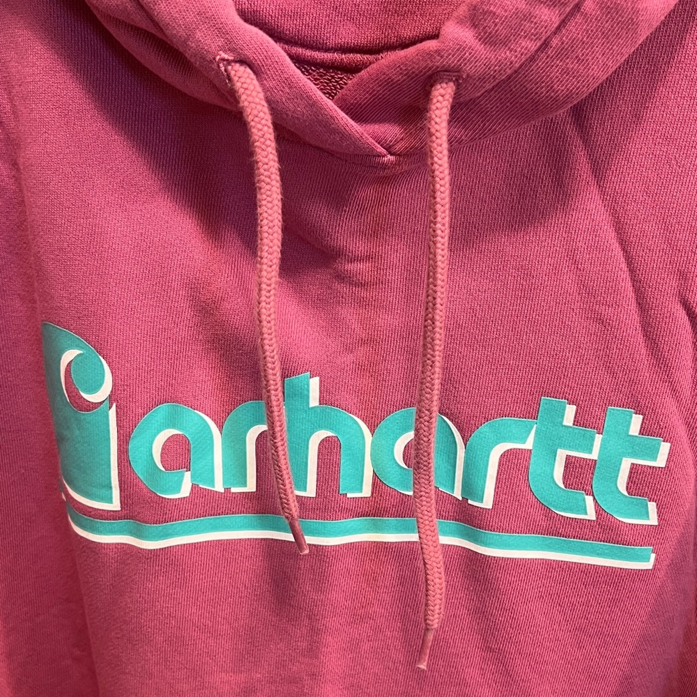 Carhartt Pink Pullover Hoodie with Teal Script - Picture 3 of 10